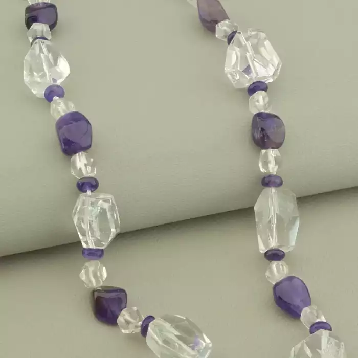 🏷️️ Намисто Аметист, Гірський кришталь 49 см. ss_103901