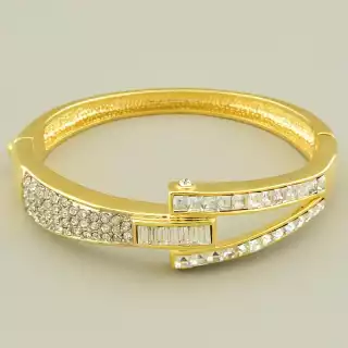 Браслет шарнірний Fashion з фіанітами, 18 см (позолота 18к)