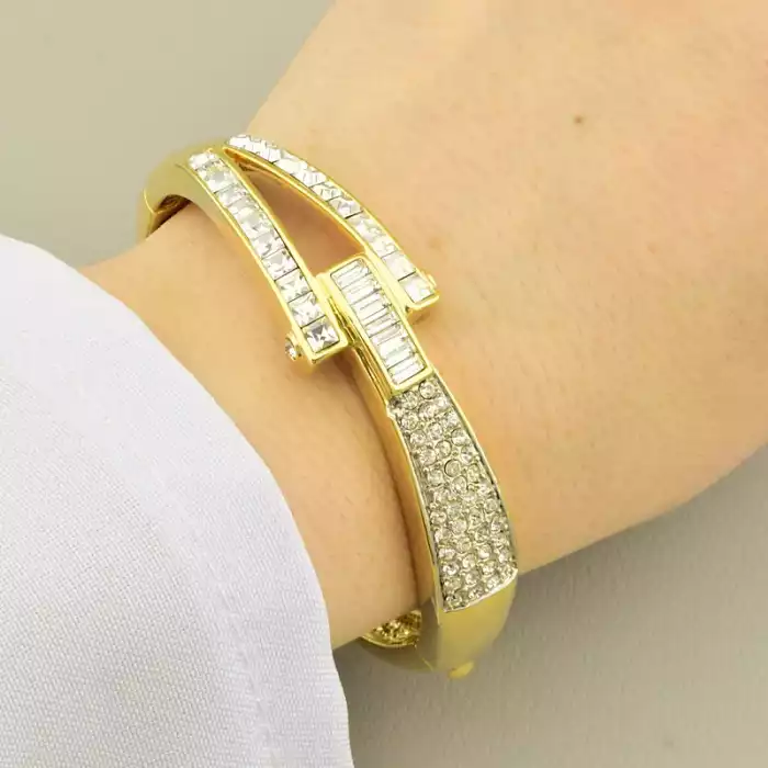 🏷️️ Браслет шарнірний Fashion з фіанітами, 18 см (позолота 18к) ss_104537