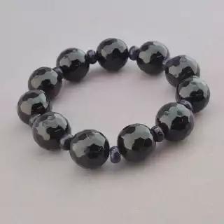 Браслет резинка Агат, Каїрська ніч 17 см.