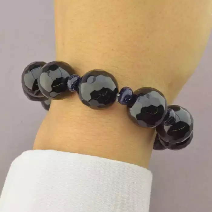 🏷️️ Браслет резинка Агат, Каїрська ніч 17 см. ss_89725