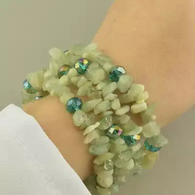 🏷️️ Браслет без застібки з аквамарином і чеським кришталем крихітка (17 см, синьо-бірюзовий) F-104737