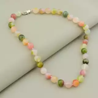 Намисто агат (45 см, без замку, різнокольоровий, срібний, сталь)