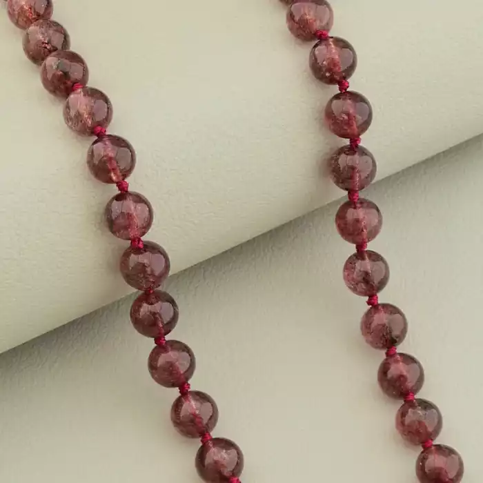 🏷️️ Намисто полуничний кварц (46 см, карабін, сталь, малиновий, срібний) ss_105140