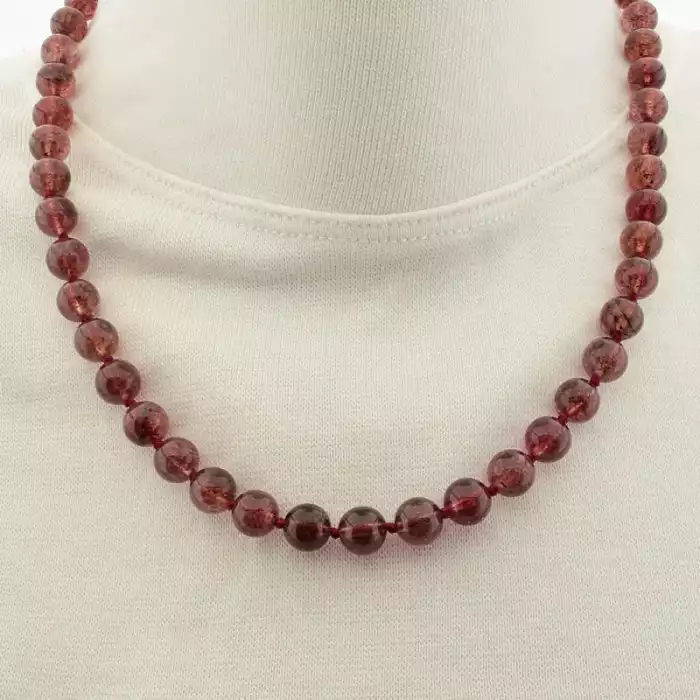 🏷️️ Намисто полуничний кварц (46 см, карабін, сталь, малиновий, срібний) ss_105140