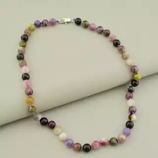 Намисто турмалін (48 см, з карабіном, сталь, 8,5 мм, різнокольоровий, срібний)