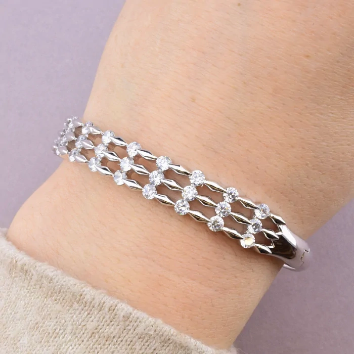 🏷️️ Браслет шарнірний Xuping Фіаніт 17 см (родій) ss_58901