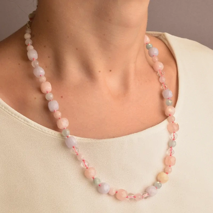 🏷️️ Намисто Морганит, Гірський кришталь 52 см. (срібло 925 проба) ss_91073