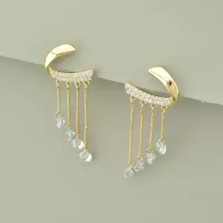 Сережки висюльки пусети Xuping Фіаніт (позолота 18к)