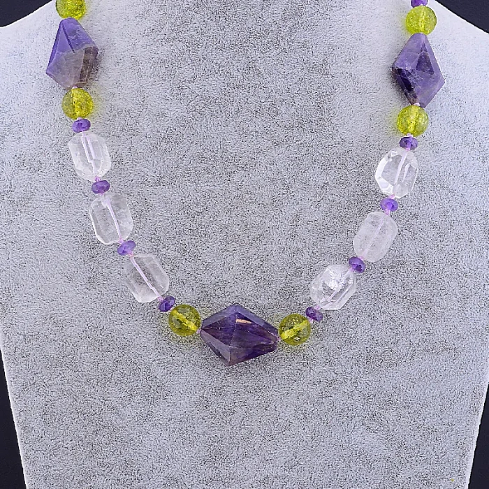 🏷️️ Намисто Аметист, Гірський кришталь, Пренит 70 см ss_52931