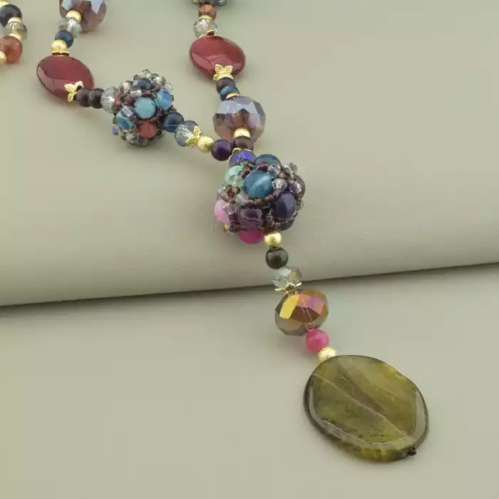 🏷️️ Намисто Агат, Чеський кришталь 65 см. позолота 18к ss_101640