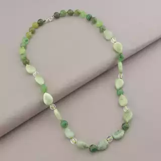 Намисто Нефрит, Жадеїт, Гірський кришталь 49 см. (срібло 925 проба)