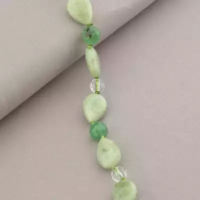 🏷️️ Намисто Нефрит, Жадеїт, Гірський кришталь 49 см. (срібло 925 проба) F-94446