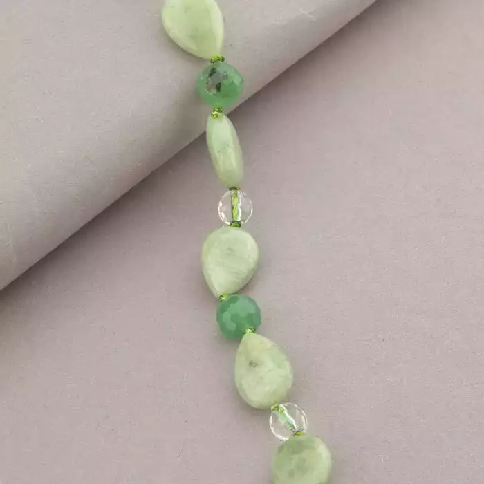 🏷️️ Намисто Нефрит, Жадеїт, Гірський кришталь 49 см. (срібло 925 проба) ss_94446