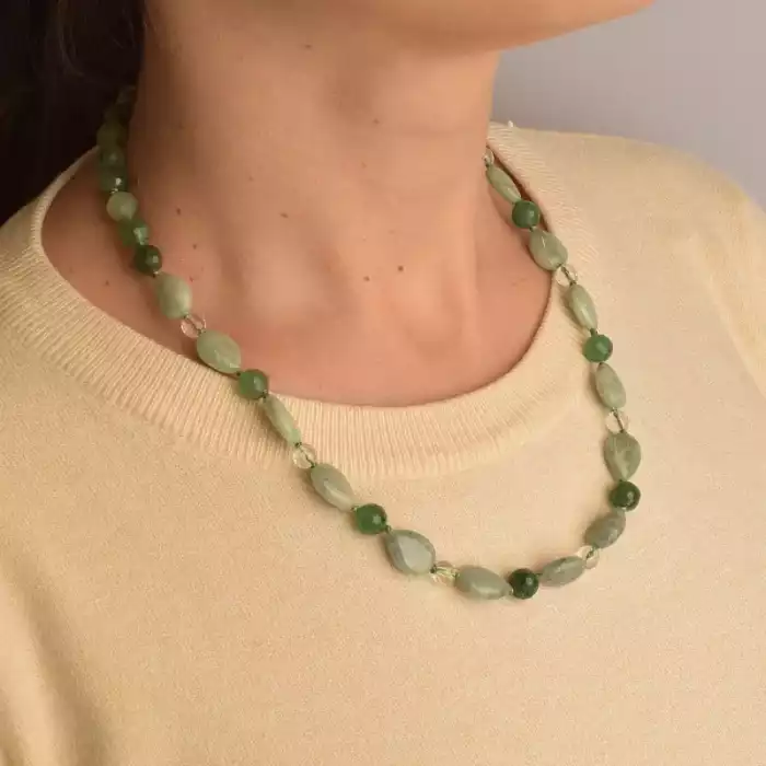 🏷️️ Намисто Нефрит, Жадеїт, Гірський кришталь 49 см. (срібло 925 проба) ss_94446