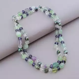 Намисто Флюорит, Перли, Чеський кришталь 82 см