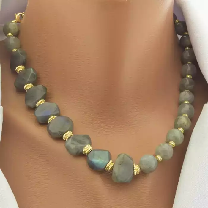 🏷️️ Намисто з лабрадором (золота позолота 18к, 41 см) ss_104638