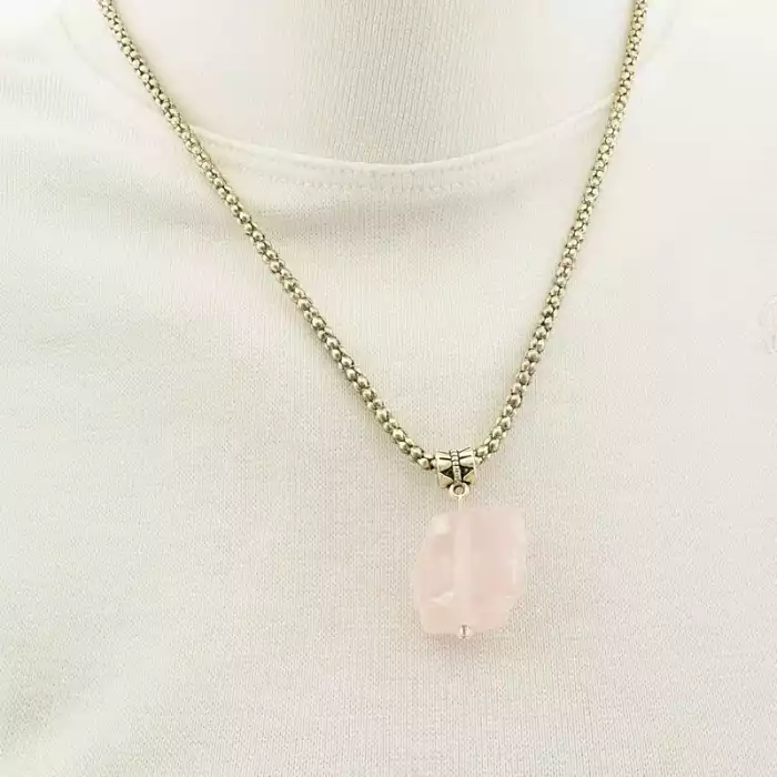 🏷️️ Підвіска Рожевий кварц (48 см, карабін, срібний, рожевий) ss_104938
