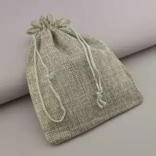 Мішечок з мішковини подарунковий 180х130 мм (сірий, на затяжках)