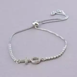 Браслет регульований Фіаніт 17 см (родій)