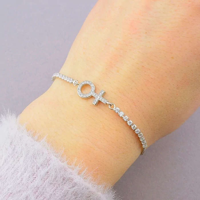 🏷️️ Браслет регульований Фіаніт 17 см (родій) ss_70432