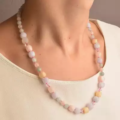 🏷️️ Намисто Морганит, Чеський кришталь 50 см. (срібло 925 проба) F-91074