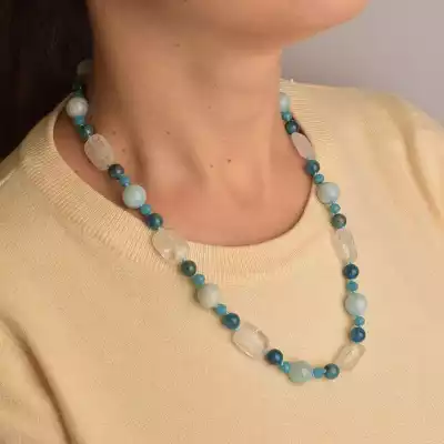 🏷️️ Намисто Апатит, Гірський кришталь, Аквамарин 52 см. (срібло 925 проба) F-94447