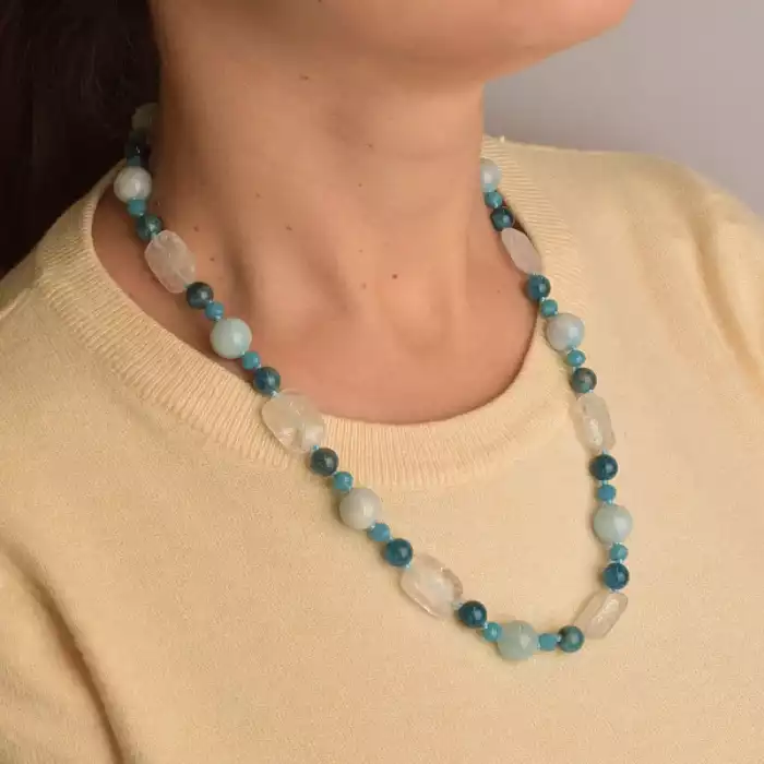 🏷️️ Намисто Апатит, Гірський кришталь, Аквамарин 52 см. (срібло 925 проба) ss_94447