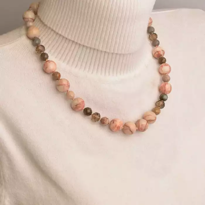 🏷️️ Намисто Яшма, Чеський кришталь 48 см. ss_94547