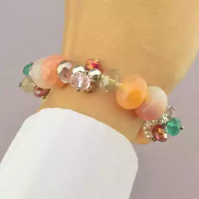 🏷️️ Браслет резинка Агат, Чеський кришталь 18 см. F-86855