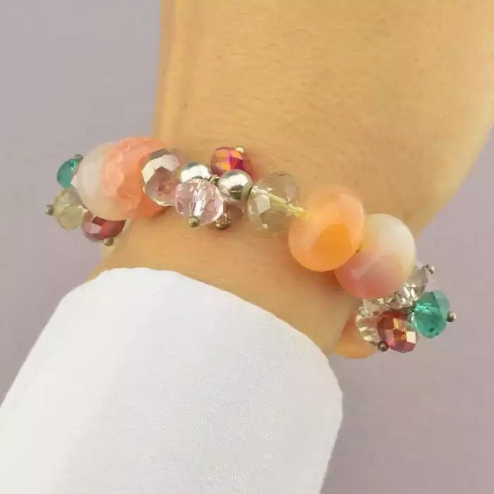 🏷️️ Браслет резинка Агат, Чеський кришталь 18 см. ss_86855