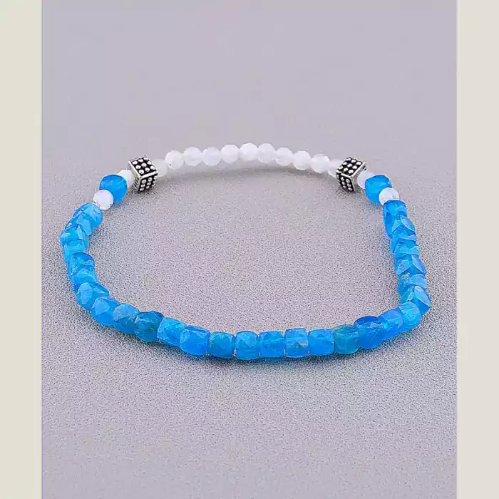 🏷️️ Браслет резинка Апатит, Місячний камінь 17 см (срібло 925 проба) ss_77964