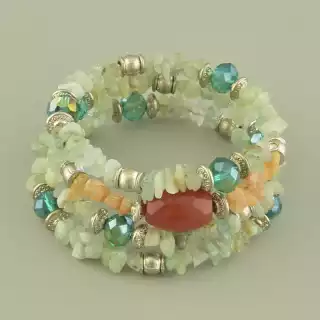 Браслет без застібки з аквамарином цитрином і сердоліком крихітка (17 см, синьо-жовто-коричневий)