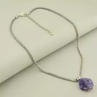 Підвіска Аметист (48 см, карабін, срібний, фіолетовий)