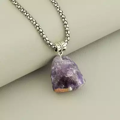 🏷️️ Підвіска Аметист (48 см, карабін, срібний, фіолетовий) F-104939