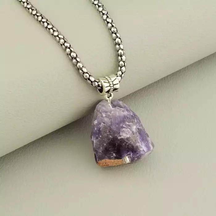 🏷️️ Підвіска Аметист (48 см, карабін, срібний, фіолетовий) ss_104939