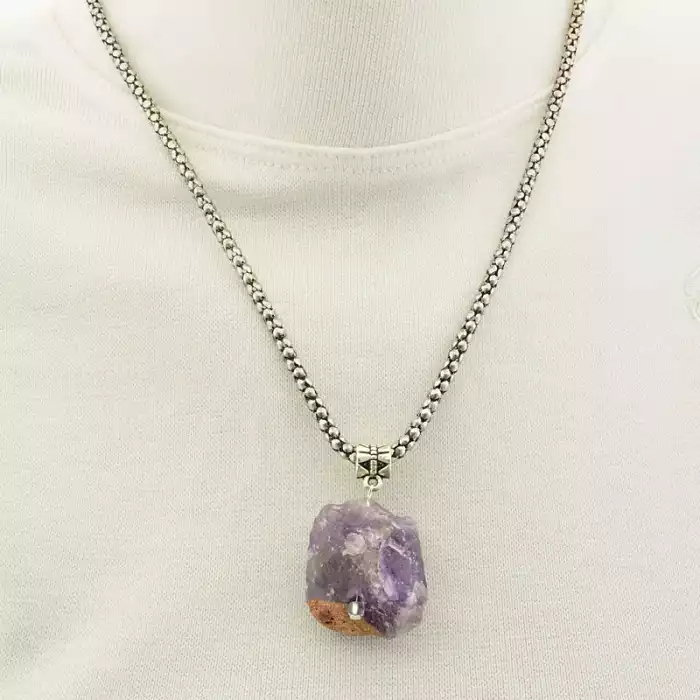 🏷️️ Підвіска Аметист (48 см, карабін, срібний, фіолетовий) ss_104939