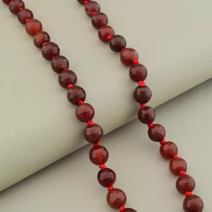 🏷️️ Намисто сердолік (46 см, з карабіном, сталь, 10 мм, грань, коричневий, срібний) ss_105349