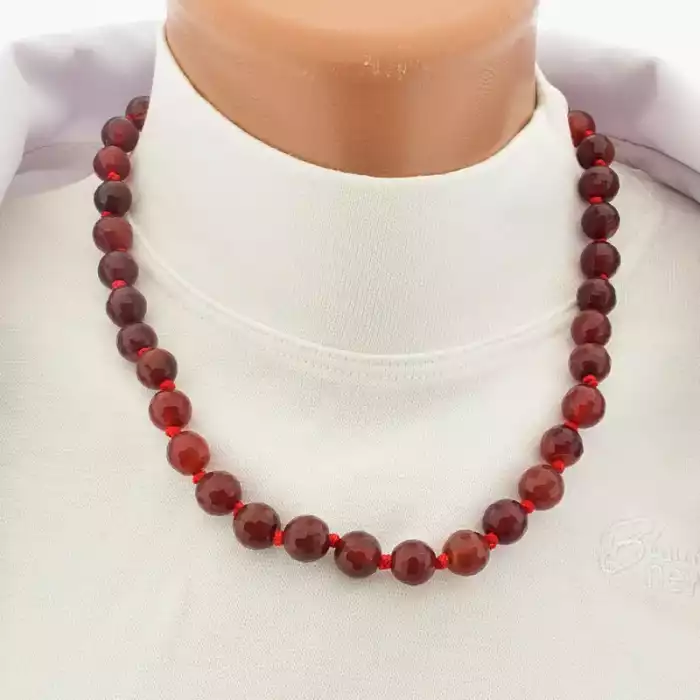 🏷️️ Намисто сердолік (46 см, з карабіном, сталь, 10 мм, грань, коричневий, срібний) ss_105349