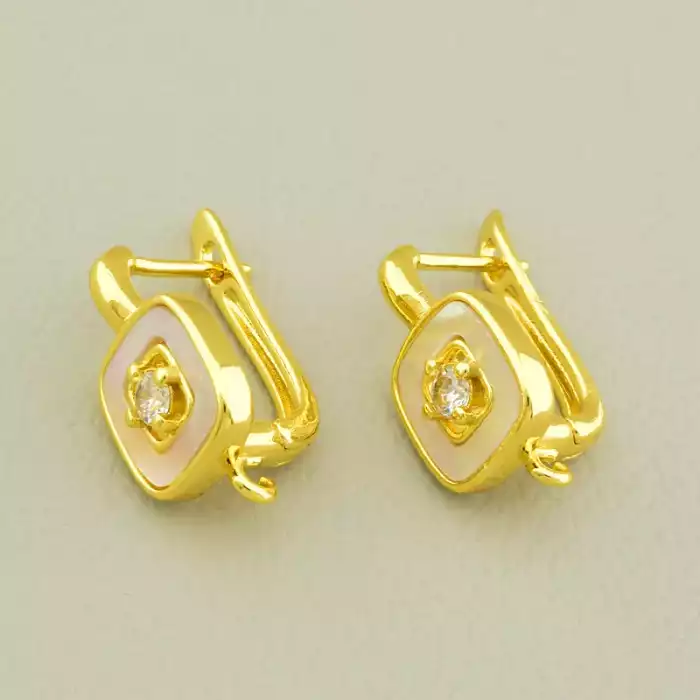 🏷️️ Швензи Пара Фіаніт 16х10мм. (позолота 18к лимонна) англійська застібка ss_106472