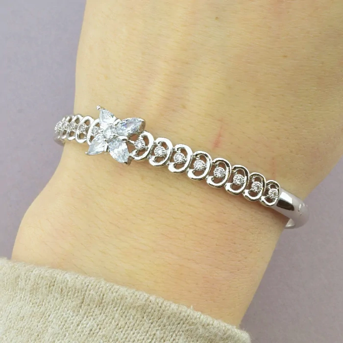 🏷️️ Браслет шарнірний Xuping Фіаніт 17 см (родій) ss_63313