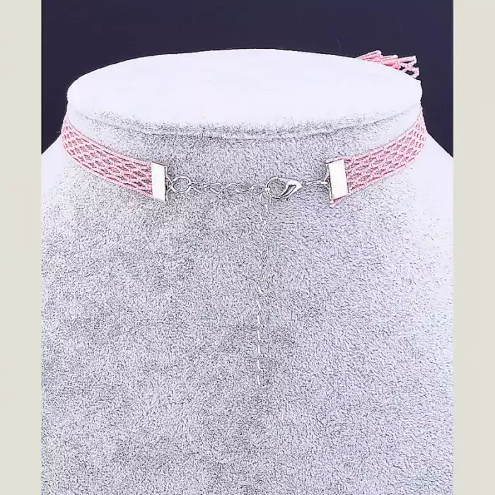 🏷️️ Чокер рожевий з бантом FJ тканина 30 см (застібка карабін) ss_35589