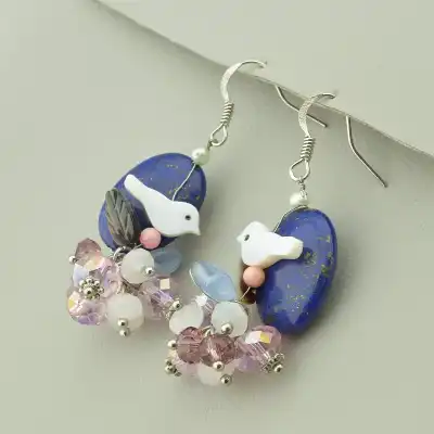 🏷️️ Сережки петельки Hand Made Лазурит F-40945