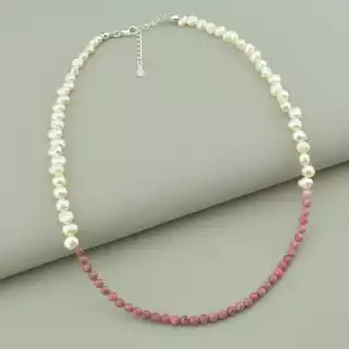 Підвіска Родоніт, Перли 38 см. срібло (925 проба)