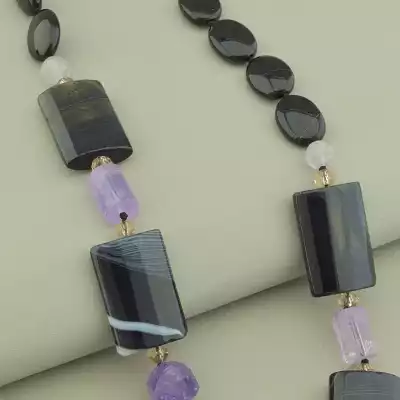 🏷️️ Намисто Агат, Аметист 49 см F-74215