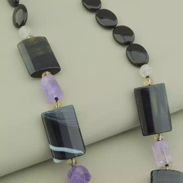 🏷️️ Намисто Агат, Аметист 49 см ss_74215