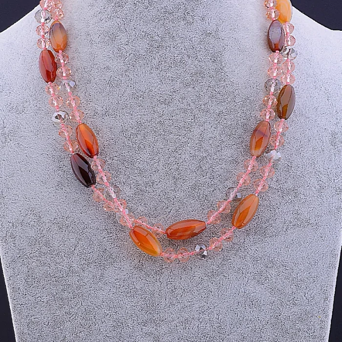 🏷️️ Намисто Сердолік, Чеський кришталь 114 см ss_79733