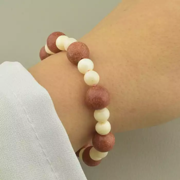 🏷️️ Браслет резинка "Золотий пісок" з перламутром (18 см) ss_104641