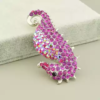 Брошка морський коник фіаніт (65х30 мм, Abella, булавка, мідний сплав, родій, рожевий, червоний, срібний)