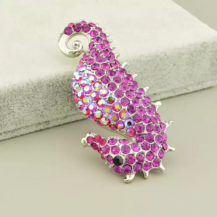 🏷️️ Брошка морський коник фіаніт (65х30 мм, Abella, булавка, мідний сплав, родій, рожевий, червоний, срібний) ss_105144